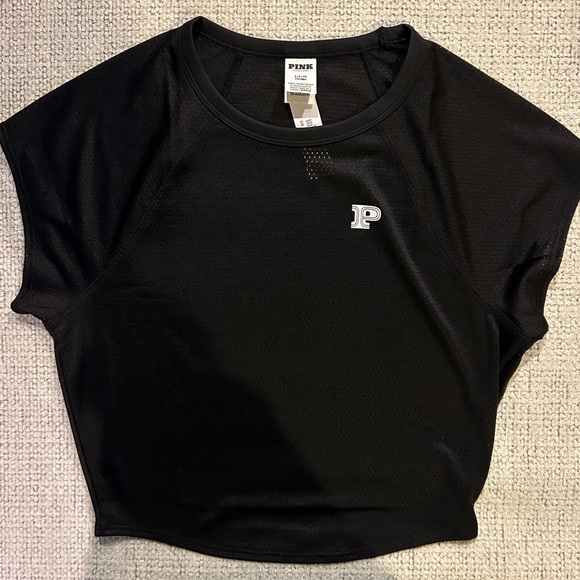 Victoria’s Secret PinkMesh Tech Raglan Cropped Top-Pure Black-Sz.S NWT🖤 - Picture 2 of 2